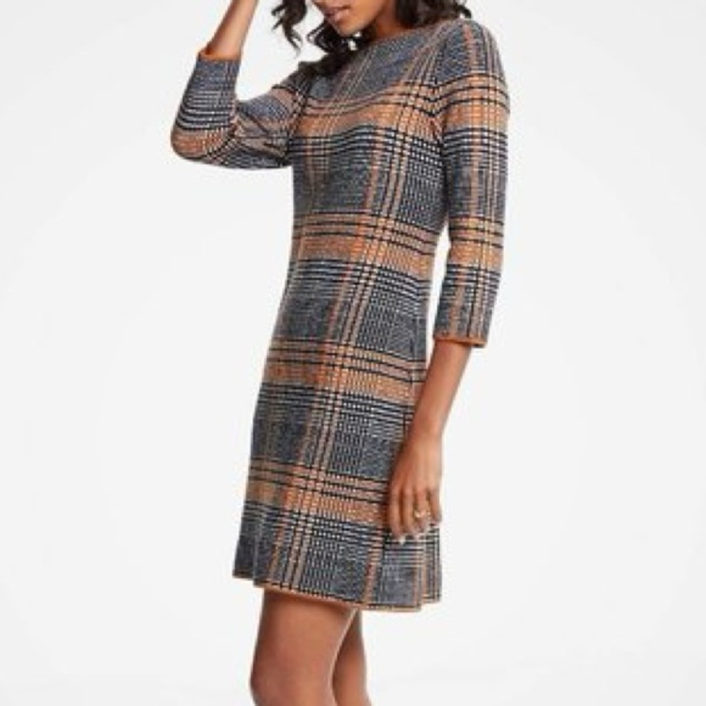 Ann Taylor Black and Orange Checkered Wool Blend Dress